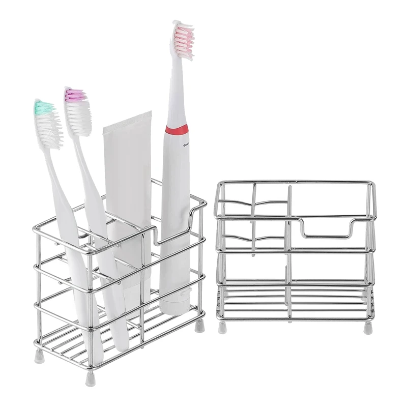 HOT SALE 2 Pack Stainless Steel Toothbrush Holder 5 Slots Wall Toothbrush Rack Storage Organizer For Toothbrush Bathroom