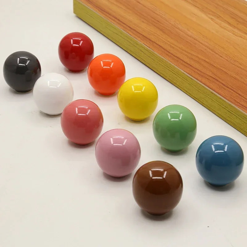 Colorful Round Ceramic Pull Modern Spherical Cabinet Wardrobe Door Handle Cute Drawer Handle Single Hole Colored Ball Pulls