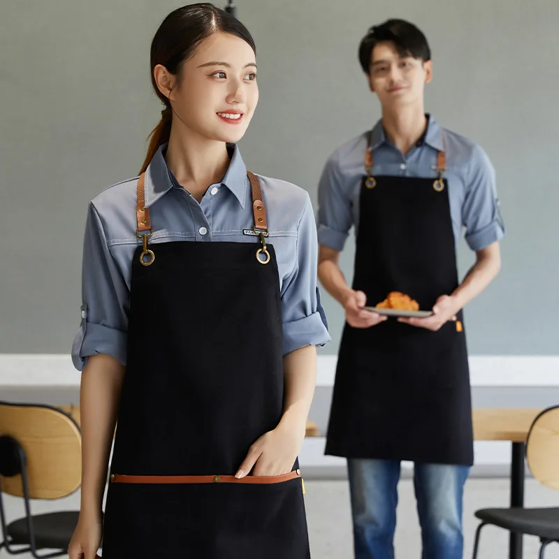 

Новый фартук из чистого хлопка с принтом логотипа Barista Cake Shop, элитный фартук для рабочей одежды для бара, ресторана, официанта