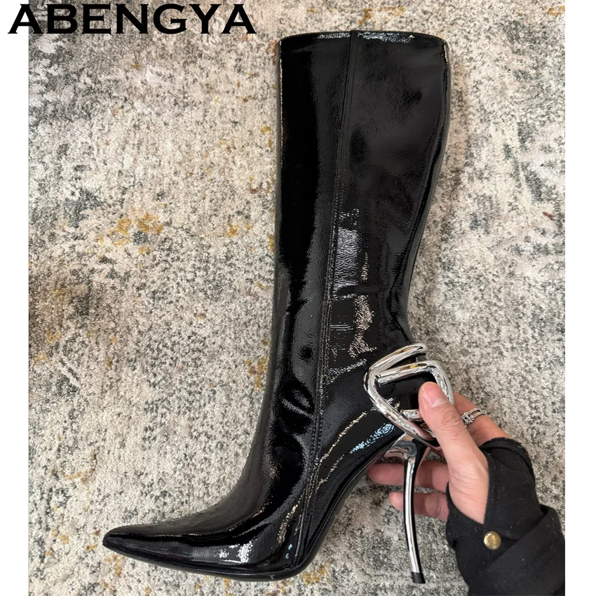 

2026, зимние новые модные сапоги до колена, женские пикантные тонкие сапоги на молнии, женские туфли на тонком высоком каблуке с острым носком на шпильке, Botas Mujer