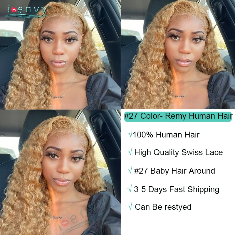 Colored Honey Blonde Lace Front Wig Human Hair Wigs Prepluck Highlight Ginger Water Wave Lace Front Human Hair Wigs for Women