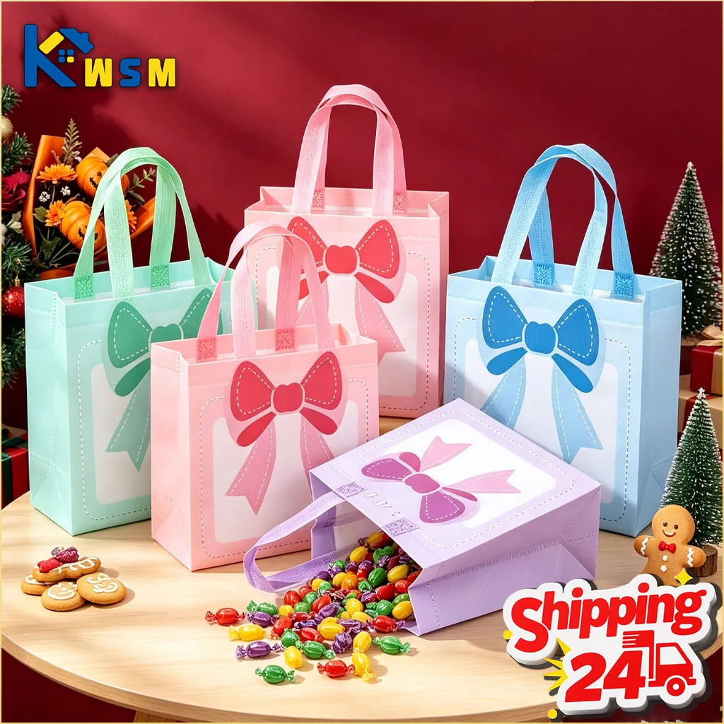 1-20PCS Reusable Nonwoven Tote Bag Cartoon Dopamine  Adult Christmas Candy Pouch for Party Home Shopping Supplies Celebration