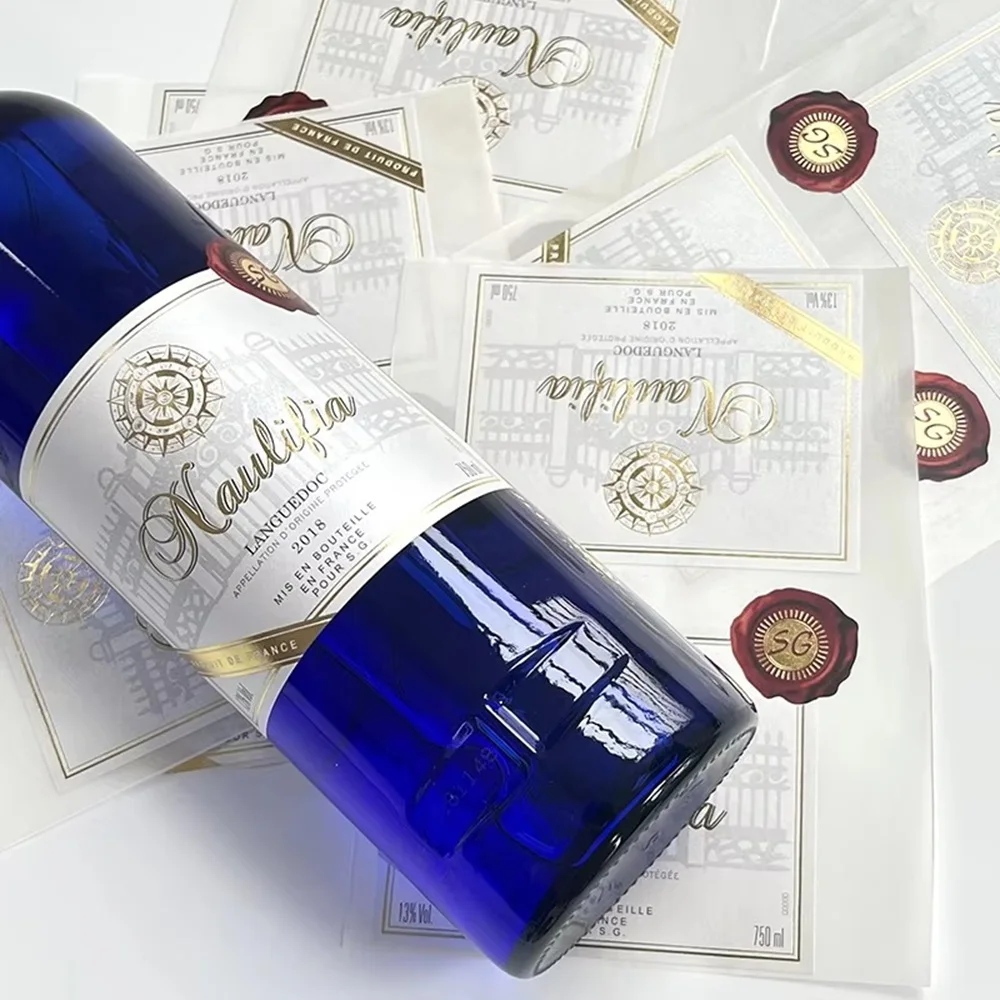 

Custom Champagne Label | Textured Paper Gold Foil Logo Sticker | Wedding Gift & Red Wine Packaging
