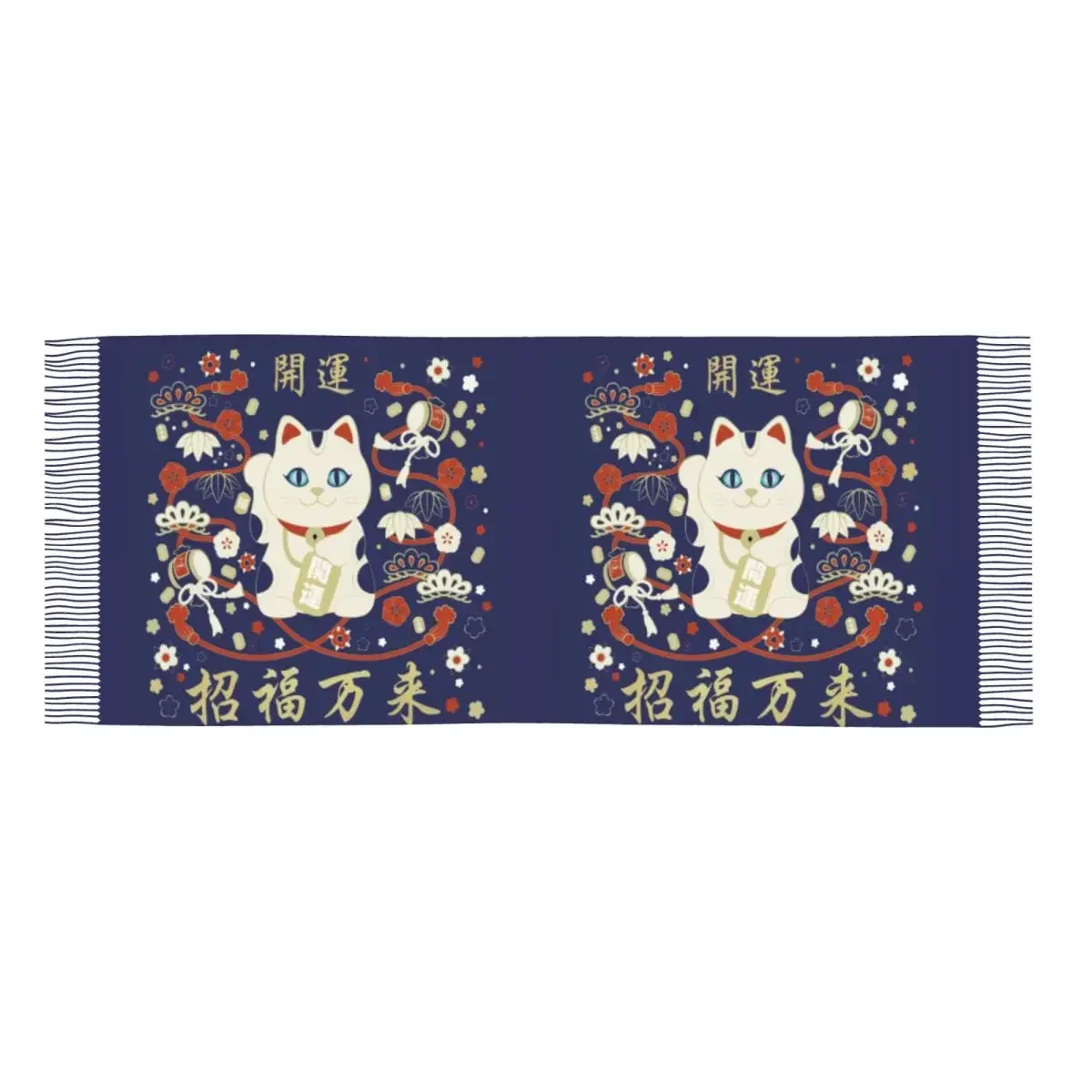 Customized Print Japanese Maneki Neko Cat With Good Luck Kanji Scarf Women Men Winter Fall Warm Scarves Shawl Wrap