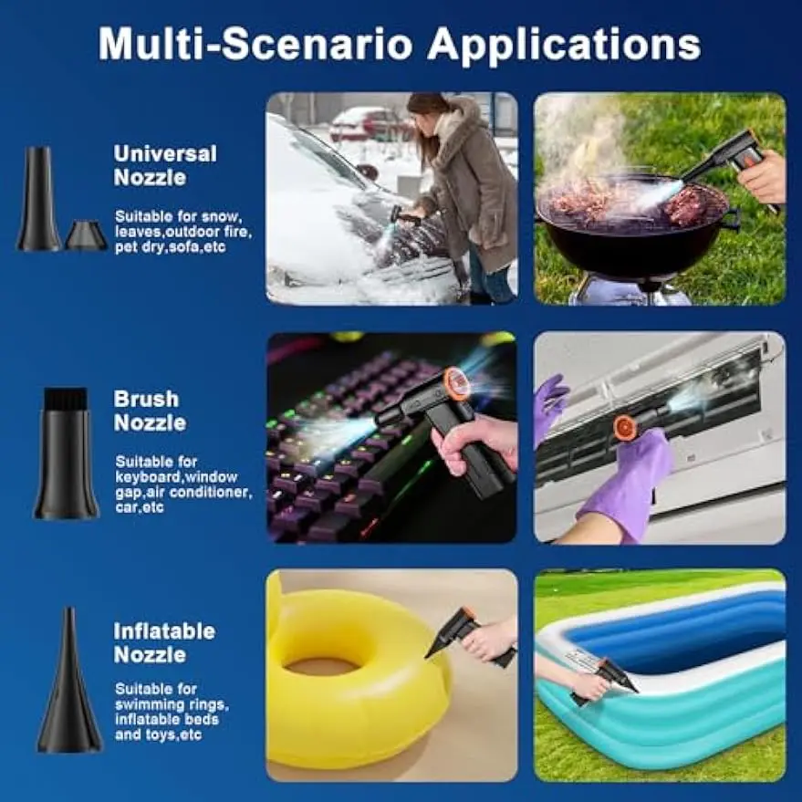 130,000RPM 무선 에어 더스터, 브러시리스 모터 탑재, 가정 및 야외 청소용으로 조절 가능