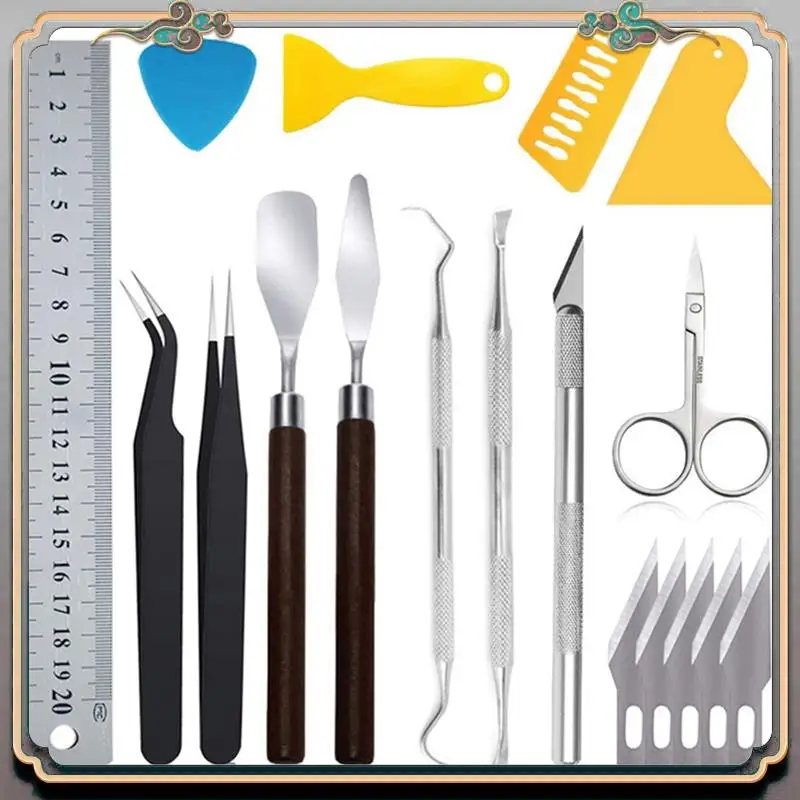 الأساسية الحرفية الفينيل إزالة الأعشاب الضارة طقم أدوات DIY الخياطة خياطة لكمة نحت كيت صورة ظلية الملحقات 18 قطعة #4