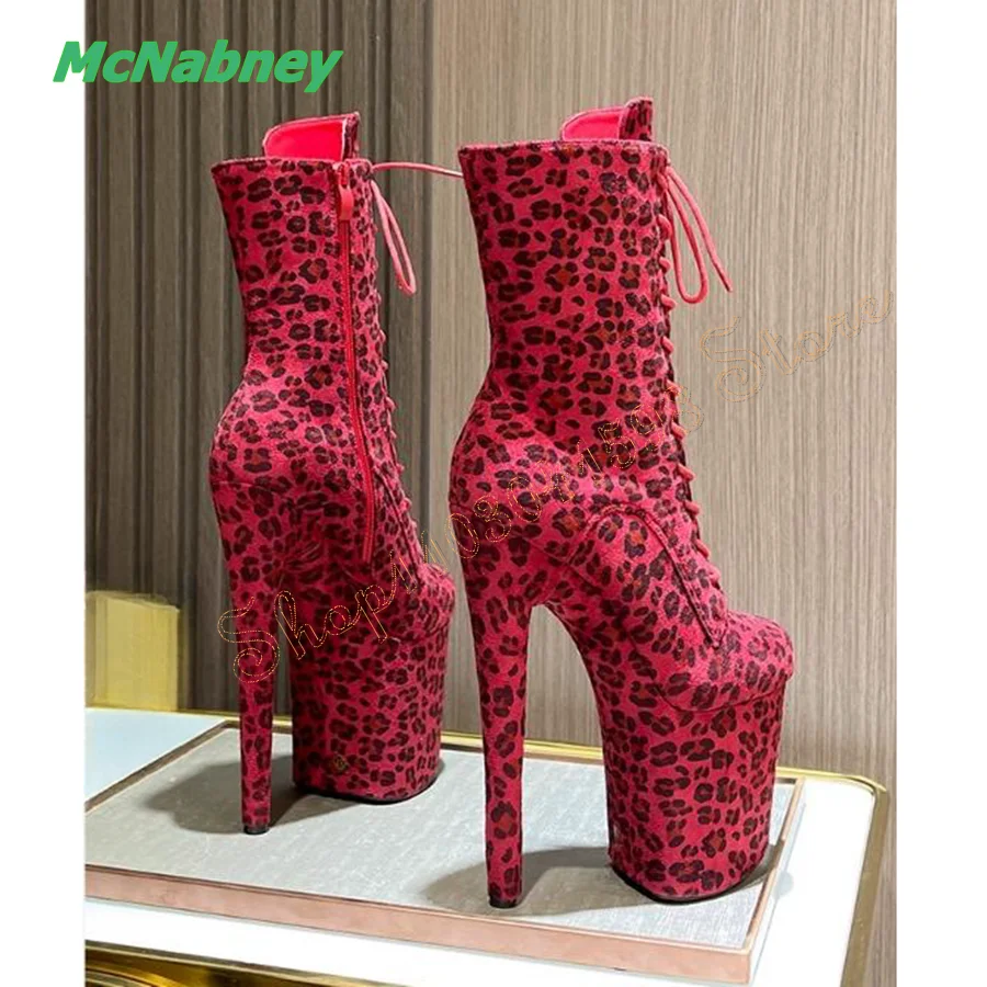 

Thick Soled Round Toe Leopard Print Suede Ankle Boots Tapered Heel Zipper Straps Shoes for Women 2024 New Zapatos Para Mujere