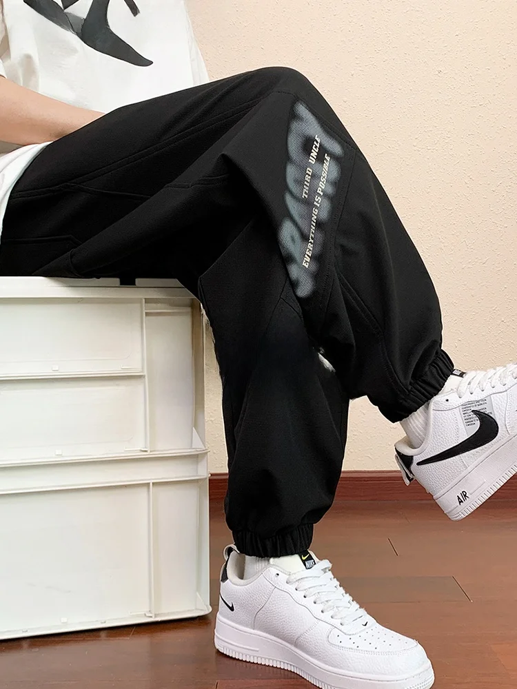 

Ice Silk Men's Summer Long Thin Sports Casual Pants Loose Fit Qui Dry Breathable Comfortable Large Size Cargo Trousers