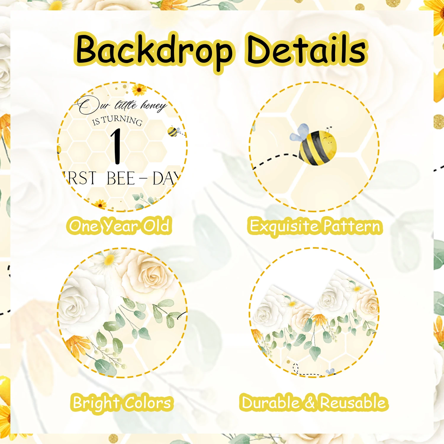 1Pcs Bee Theme Birthday Party Decoration Our Little Honey Is Turning One Backdrop for 1st Birthday Supplies Party