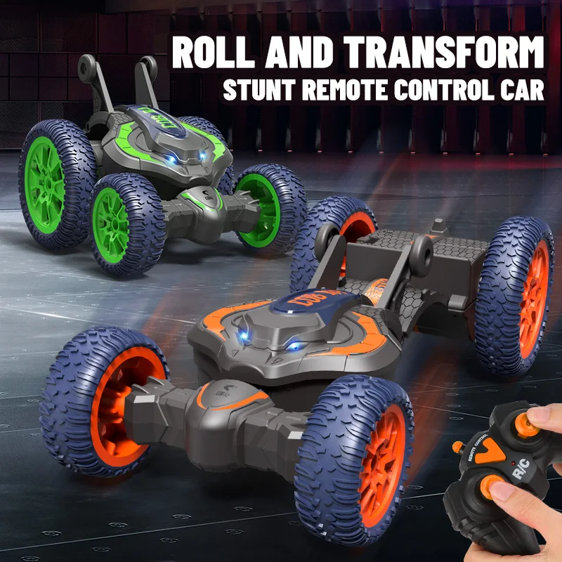 RC Stunt Car with LED Lights Foldable Remote Control Snake 3D Flip Roll 2.4G Double-Sided Driving Toys for Kids Boy's Gift