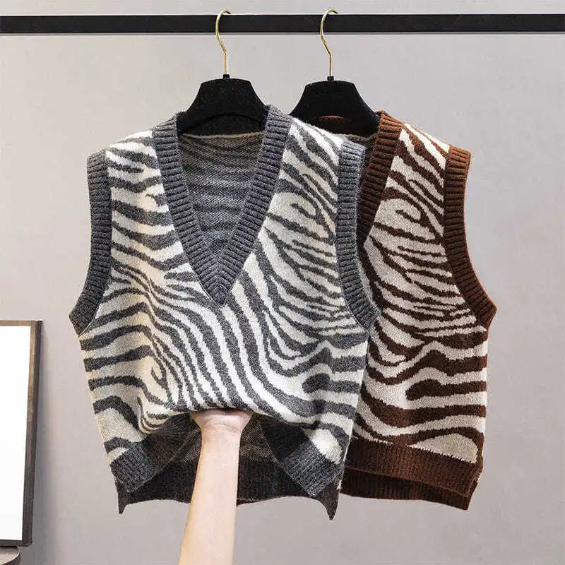 Autumn 2024 Fashion New Vest Women\'s Outer Knitted Women\'s Sweater Zebra Pattern Outer Wearing Fashionable Knitted Jacket