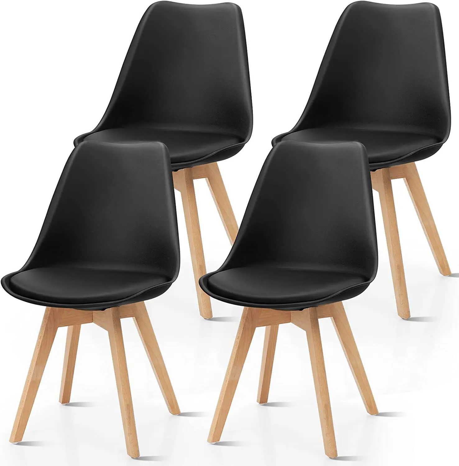 Formwell-Nordic Style Chairs Set, Upholstered Side Chairs, Beech Wood Legs, Plastic Shell Chair for Dinning Room, Set of 4