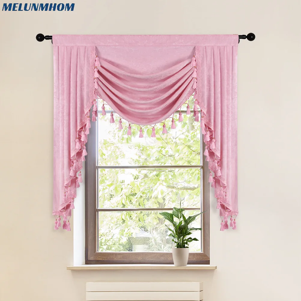 

Curtain Cortinas Dormitorio European Royal Luxury Valance for Living Room Short Pelmet Beads Tassels Roman Drapes Fabric