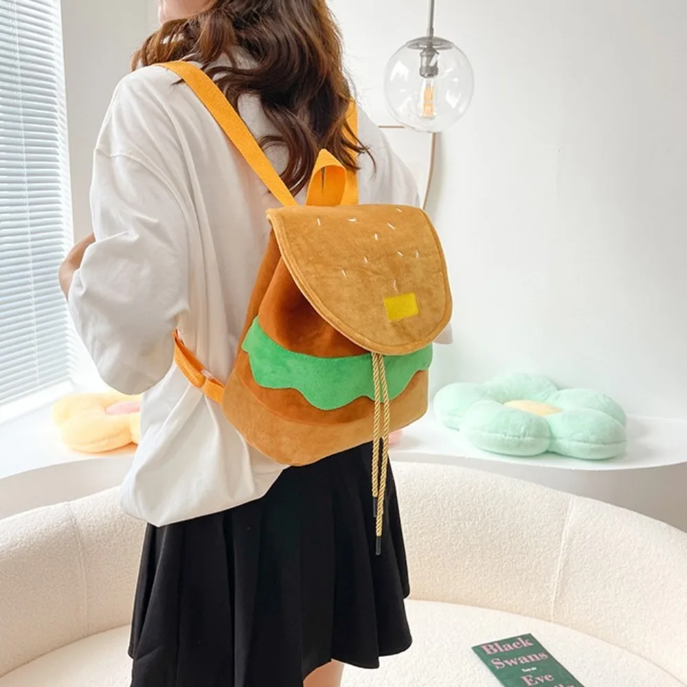 Large Capacity Hamburger Backpack Adjustable Multi-Function Travel Backpack Cartoon Hamburger Drawstring School Bag Kids