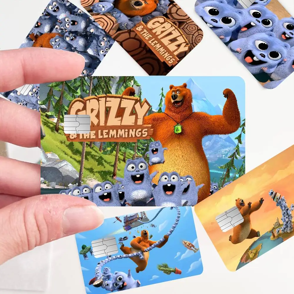 Grizzly And Lemmings 2024 Anime Cartoon Skin Stickers Film Tape Case For Big Credit Debit Card Front
