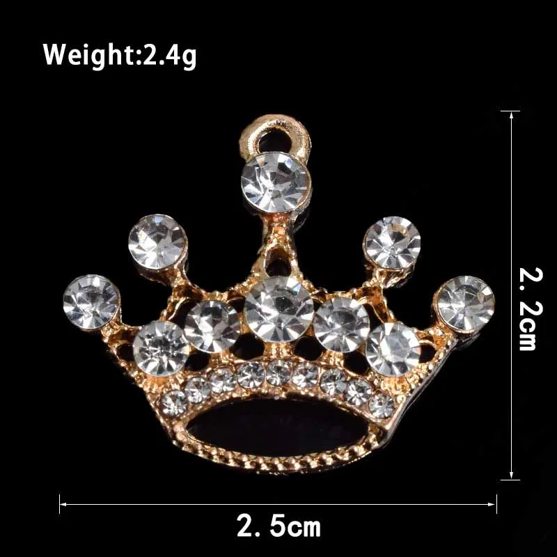 Rhinestone Gold/Silver Alloy Crown Charm Pendant For  DIY Jewelry Making Earring Ornament Necklace Bracelet Accessary Wholesale