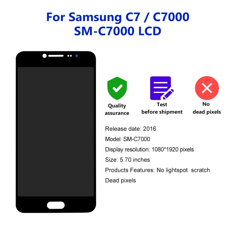 Imagem -02 - Amoled Lcd Touch Screen para Samsung Galaxy c7 C7000 sem Moldura 5.5 Polegadas Novo