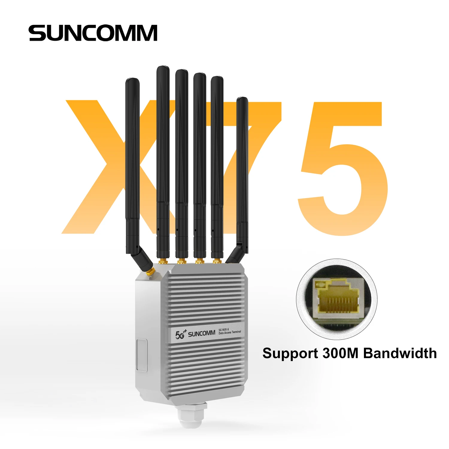 

Уличный маршрутизатор SUNCOMM CP520 X75 5G с двумя SIM-картами, Wi-Fi 6, двухдиапазонный, 2500 Мбит/с, внешние антенны, порт POE