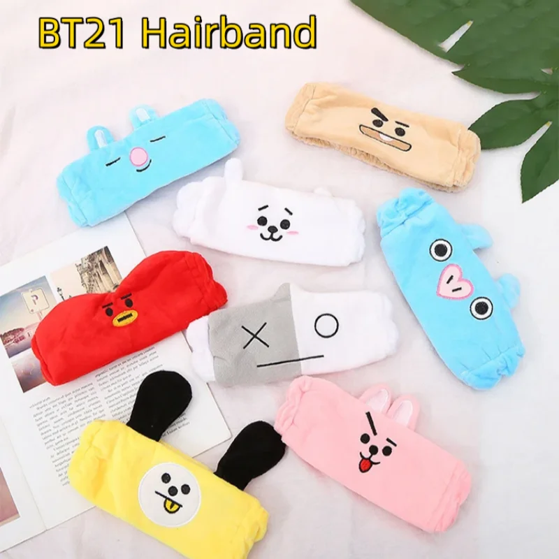 Kawaii BT21 Wash Face Headband Cute Chimmy Cooky Girls Plush Makeup Headband Soft Warm Couple Cartoon Headband Girls Gift