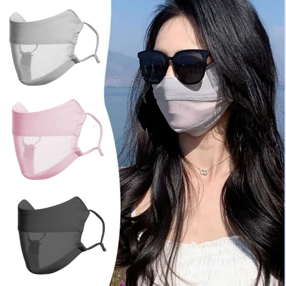 Máscara de protección solar para mujer, bufanda de seda de hielo, malla transpirable, cubierta facial Anti-UV, máscara de ciclismo para deportes al aire libre, velo protector solar de verano