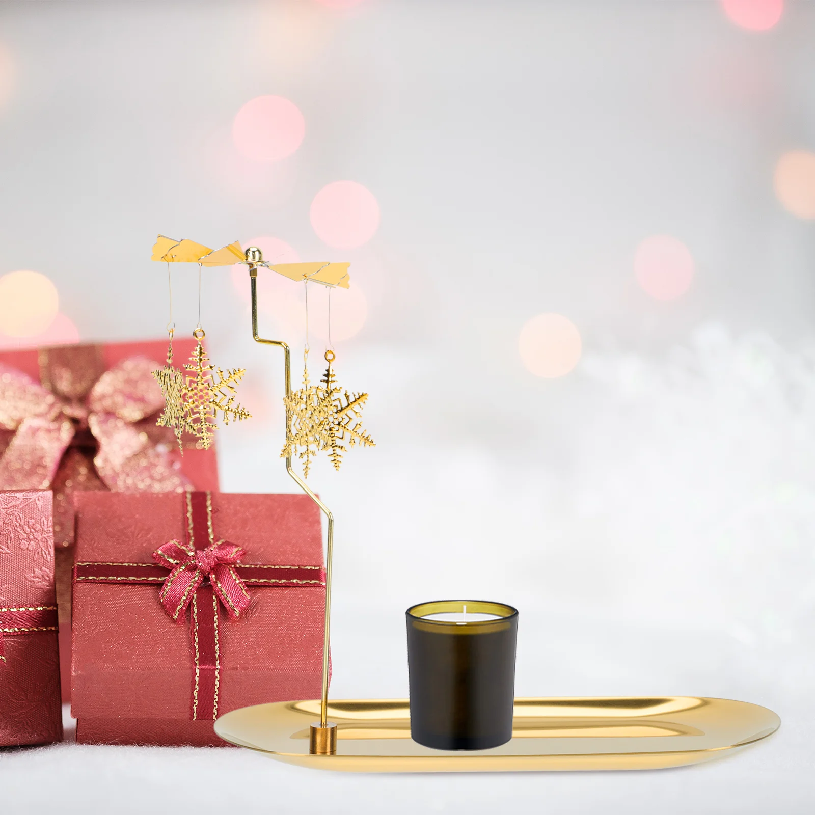 

1Set Rotating Candlestick Snowflake Holder Golden Christmas Table Ornament Winter Holiday Supplies Rotating Candlestick