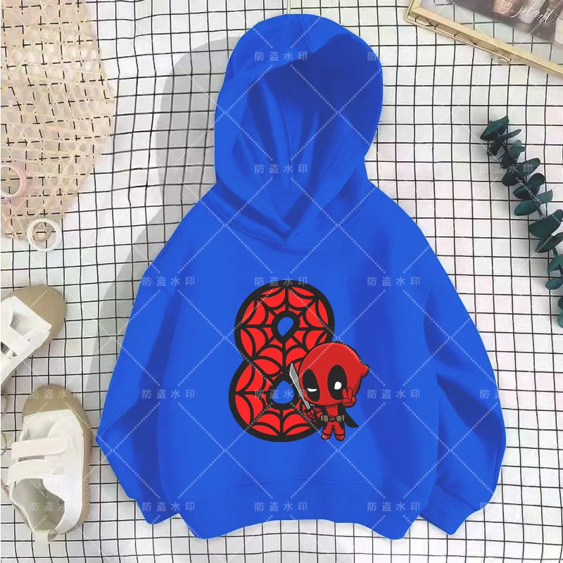 Disney-Kawaii Spiderman Hoodie infantil, roupa de bebê, top infantil, número de aniversário 3-12