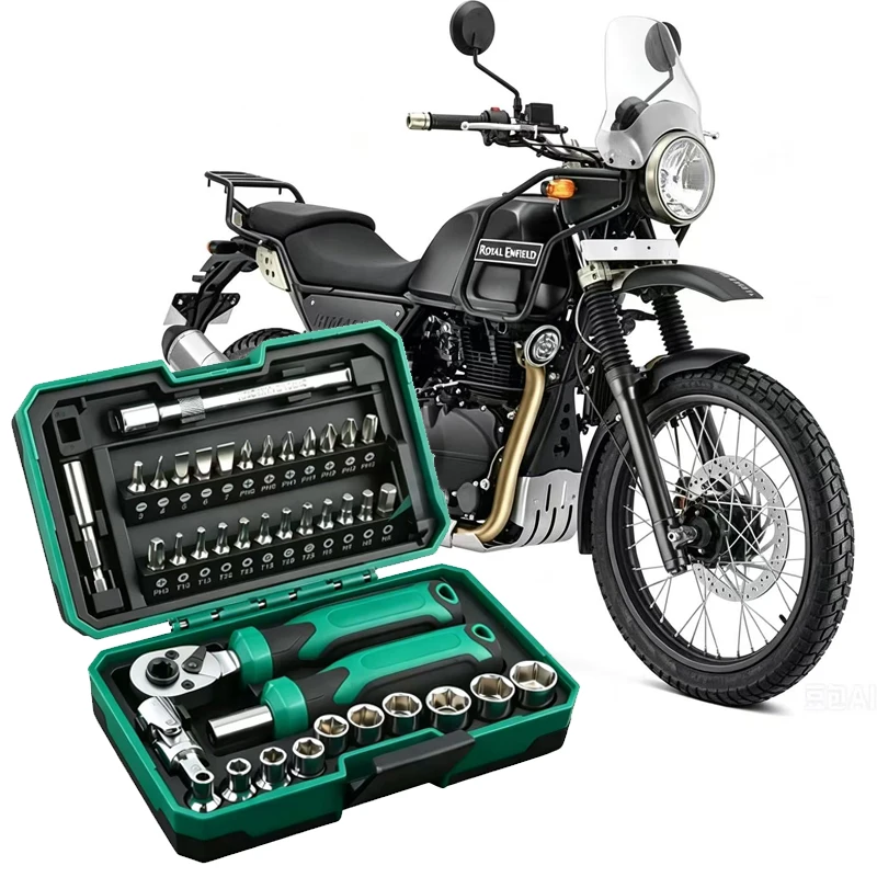 40PCS Portable Universal Motorcycle Repair Tool Kit Socket Wrench Set For Royal Enfield Bullet Meteor Classic 350 HIMALAYAN 450