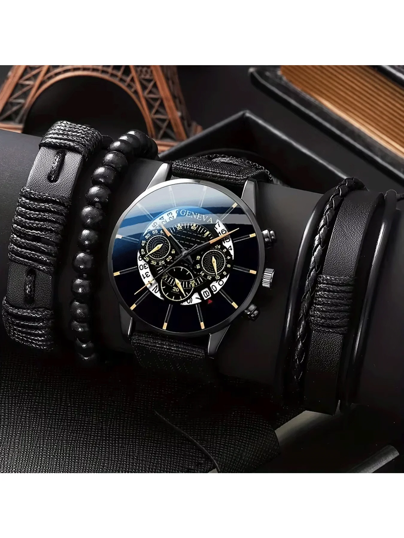 4-piece personalized dial quartz fashionable casual temperament business steel strip men's watch versatile watch