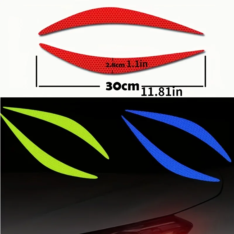 2pcs Car Headlight Eyebrow Reflective Sticker Engine Hood Decor Decal Auto Modification Night Warning Headlamp Sticker