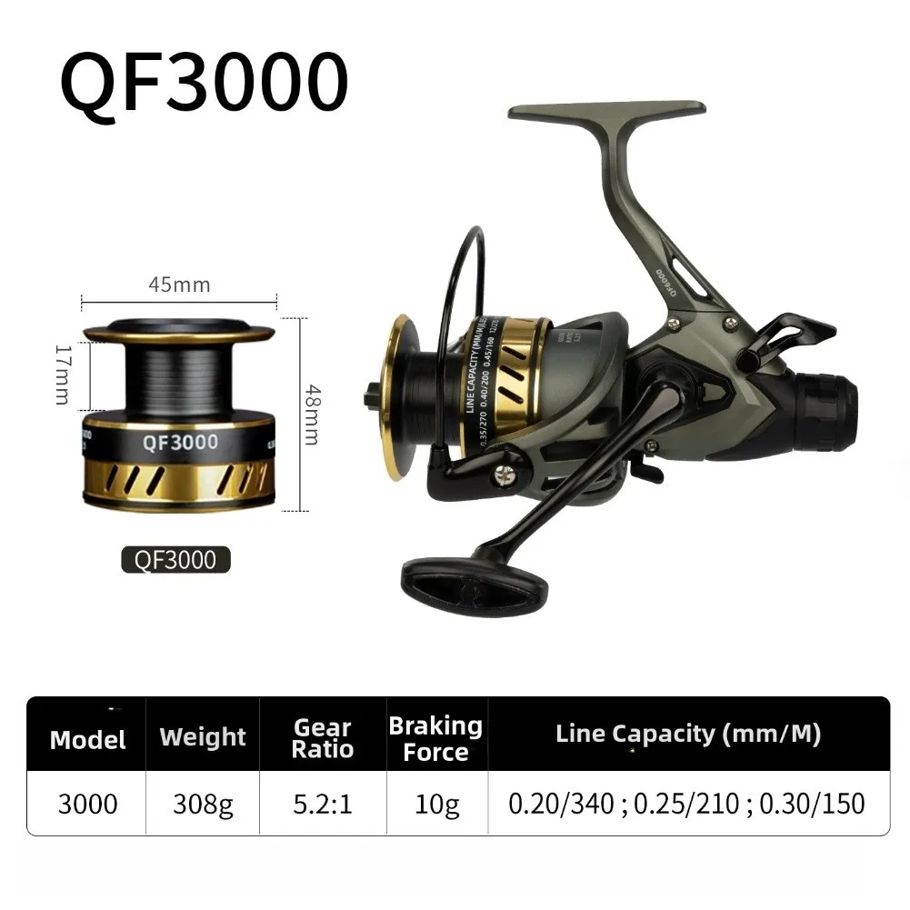 QF Carp Reel with Dual Brake Adaptability 5.2:1 Gear Ratio Reliable Retrieve Consistency Aluminum Spool and Nylon Frame
