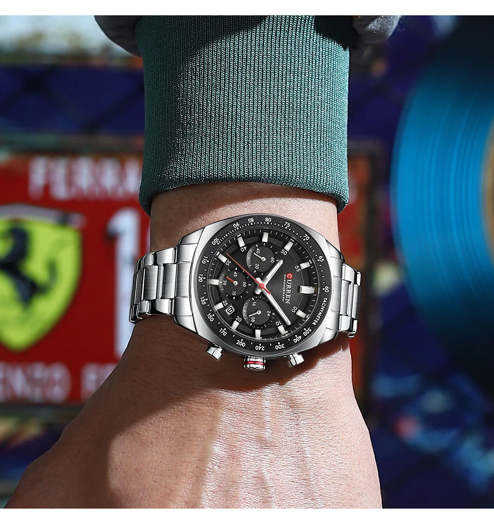 Luxuriöse CURREN Marken-Herren-Chronographenuhr mit Edelstahlarmband, Leuchtzeigern, Datumsanzeige, Wasserdicht, Quarz-Uhrwerk, Relógio – Detail 18