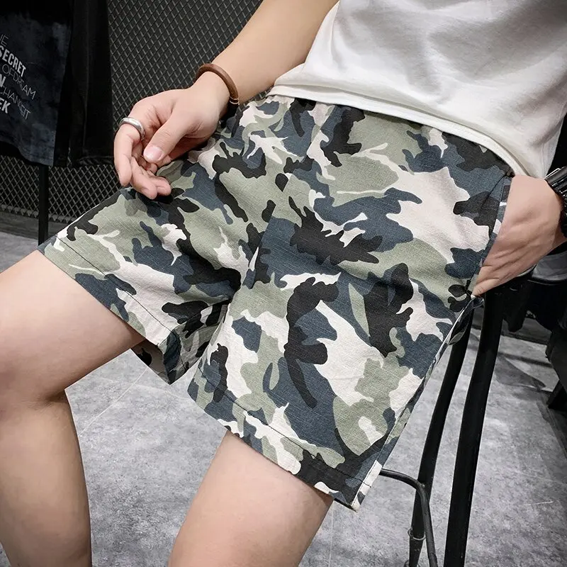 Clássico militar camuflagem impresso shorts lavado camuflagem shorts de algodão puro masculino praia shorts moda casual tático shorts