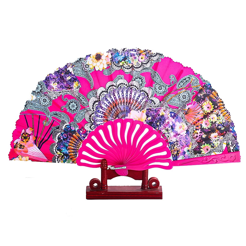

Spanish Palace Royal Style Retro Printing Flower Peacock Elegant Hand Folding Cloth Stage Fan Dance Cosplay Party Props Decor