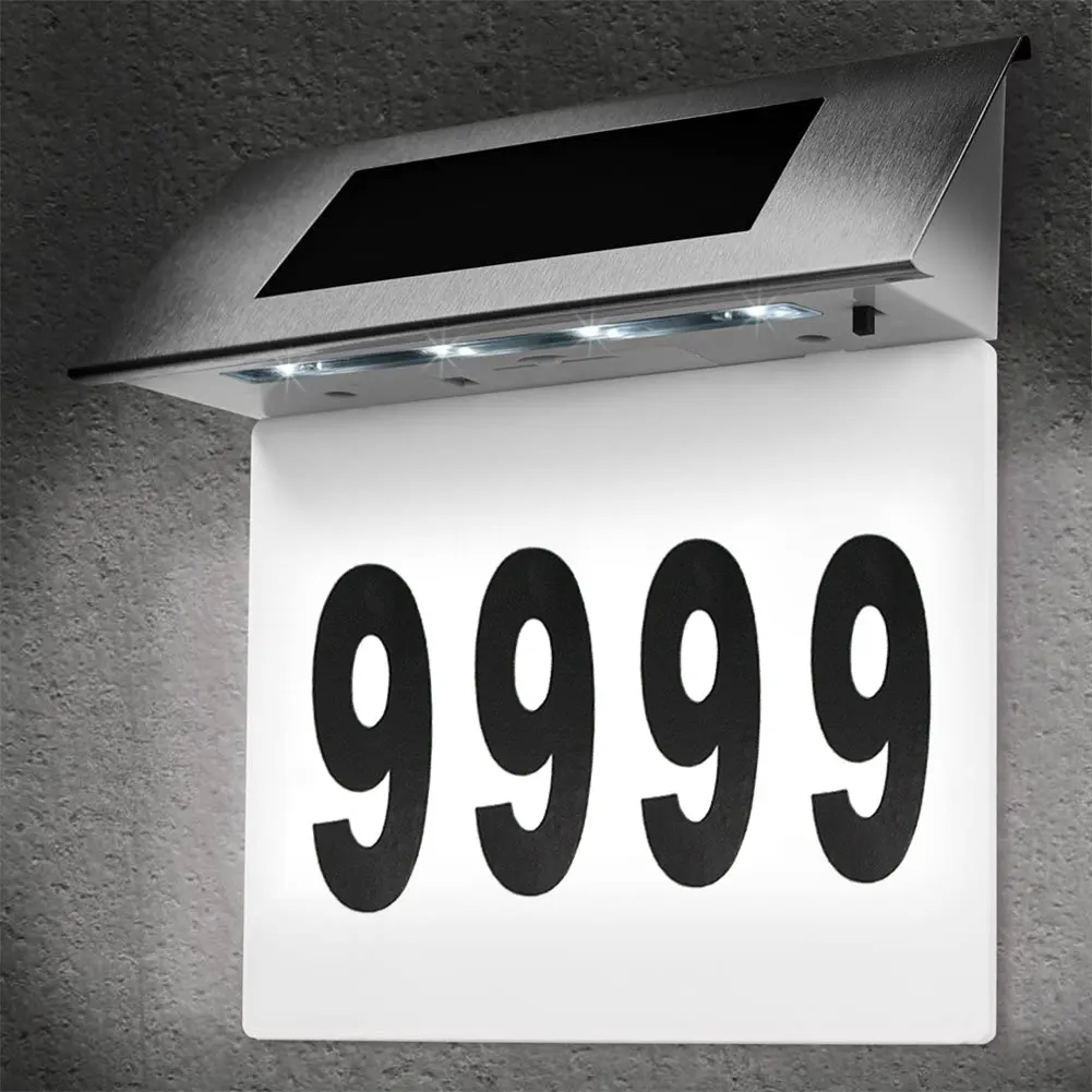 Solar Door Number Light LED Doorplate Lamp Stainless Outdoor Apartment House Porch Numbers Light with Backlight Home Decor