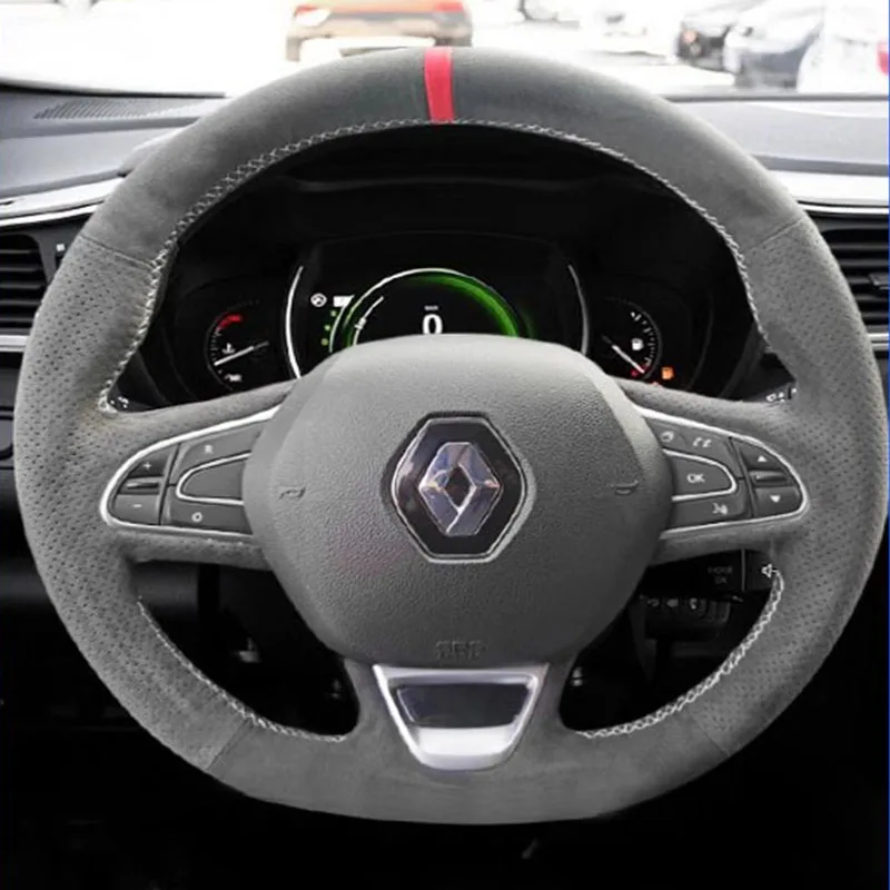 For Renault Kadjar Koleos Megane Scenic Espace 2015-2018 Hand Stitched non-slip suede car Steering Wheel Cover