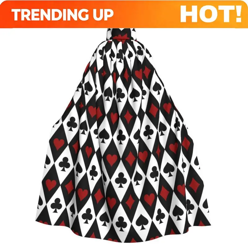 Customization Poker Red Black Alice In Wonderland Hooded Cloak Unisex Hood Cloak Cosplay Medieval Costume Witch Wicca Elf Purim