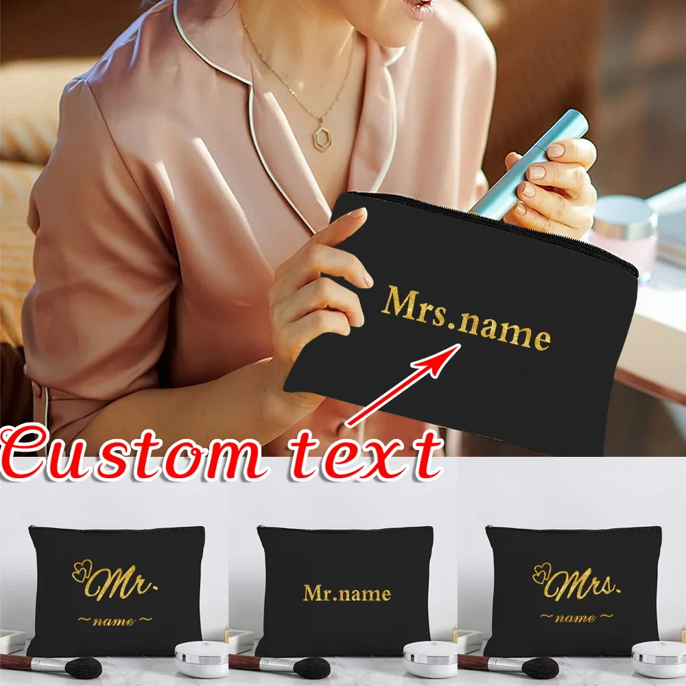 

Customized Name Women's Black Makeup Bag Travel Bag Lipstick Storage Box Fashion Zipper Wallet Customized Product
