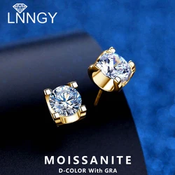 Lnngy Original 925 Sterling Silver Earrings For Women Certificate 5mm 0.5CT Moissanite Earring Vintage Anti-allergy Jewelry Gift