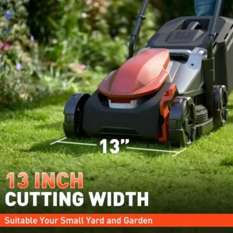 13 Inch Electric Lawn Mower Cordless, 2×20V 5.0Ah Battery Powered Mower | 4100 RPM Brushless Motor, 45W PD Fast
