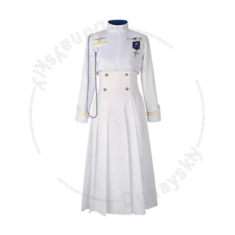 Blue Archive Federal Student Council President Badge Cosplay Costume White Military With Wig Set Jacket Dress Wig Headband Stage - view 2