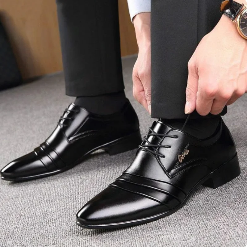 Business Dress Men\'s Shoe Luxury Mens Formal Shoes Anti-slip Men Oxford Shoes Pointed Toe Flat Men Shoes Lace-up Zapatos Hombre