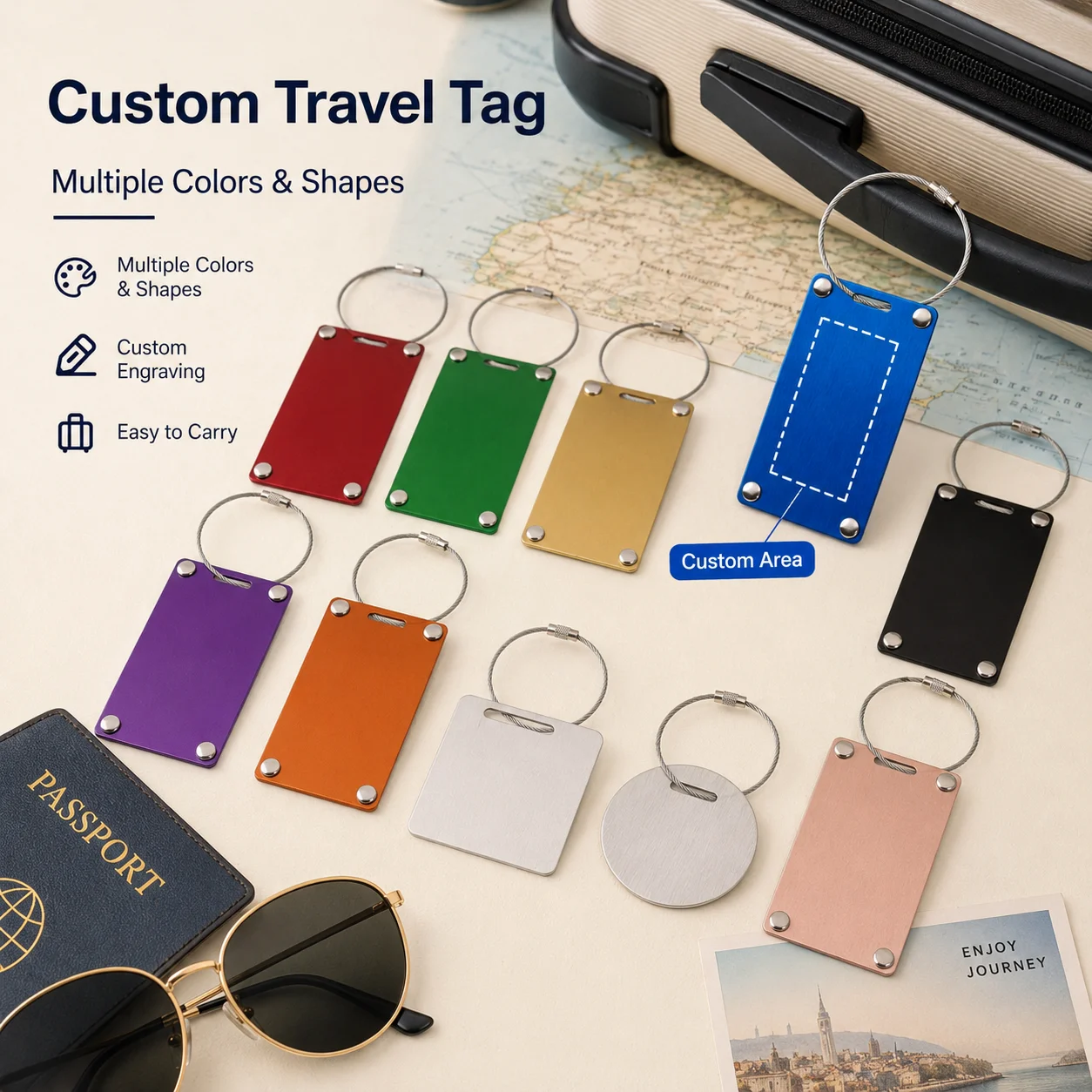 Custom Text Luggage Tag Laser Engraved Stainless Steel Travel Gift Anti-lost Name Address Label Personalized Suitcase ID Tag