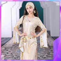 Vestido de danza del vientre Saidi egipcio con lentejuelas - Disfraz de actuación profesional brillante para mujer