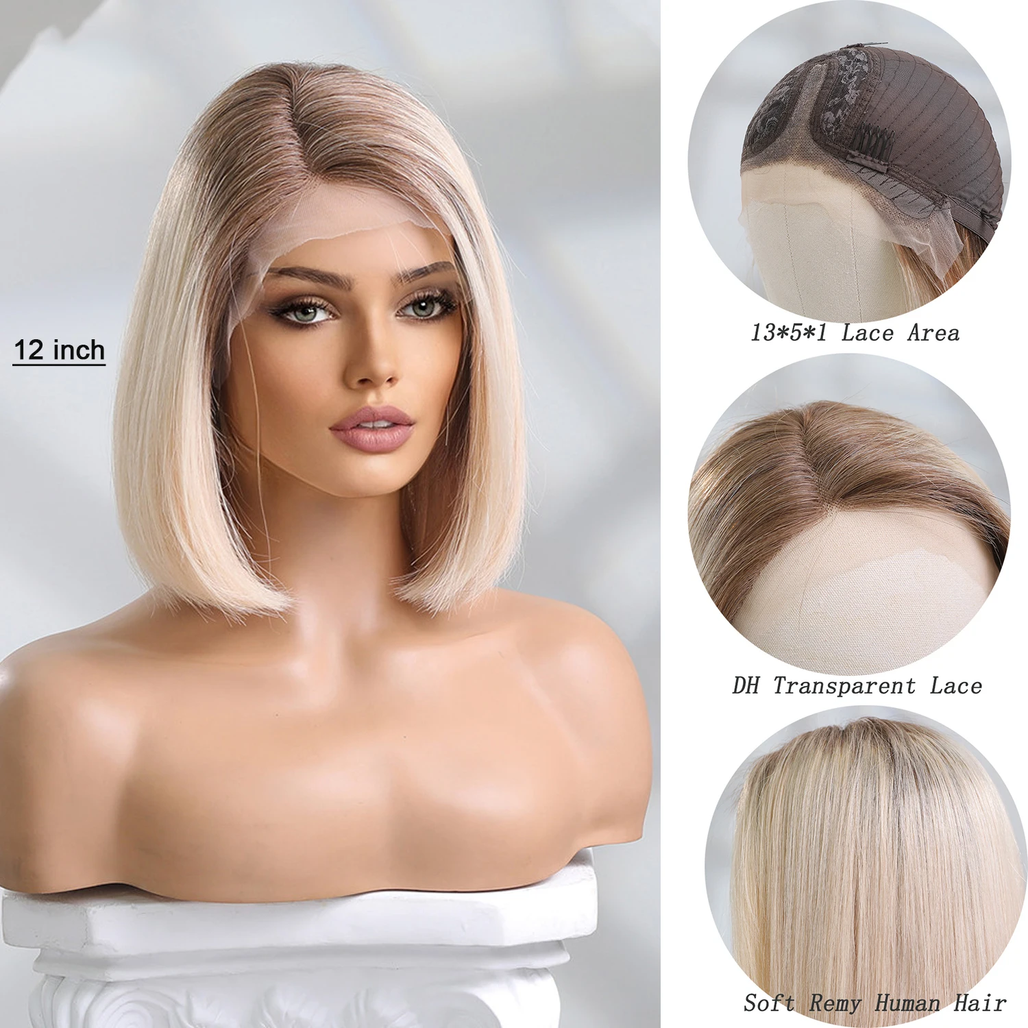 Platinum Blonde Bob Lace Front Remy Hairs Wig Straight Human Hair Wig for Black Women Brazilian Transparent Lace Frontal Wigs