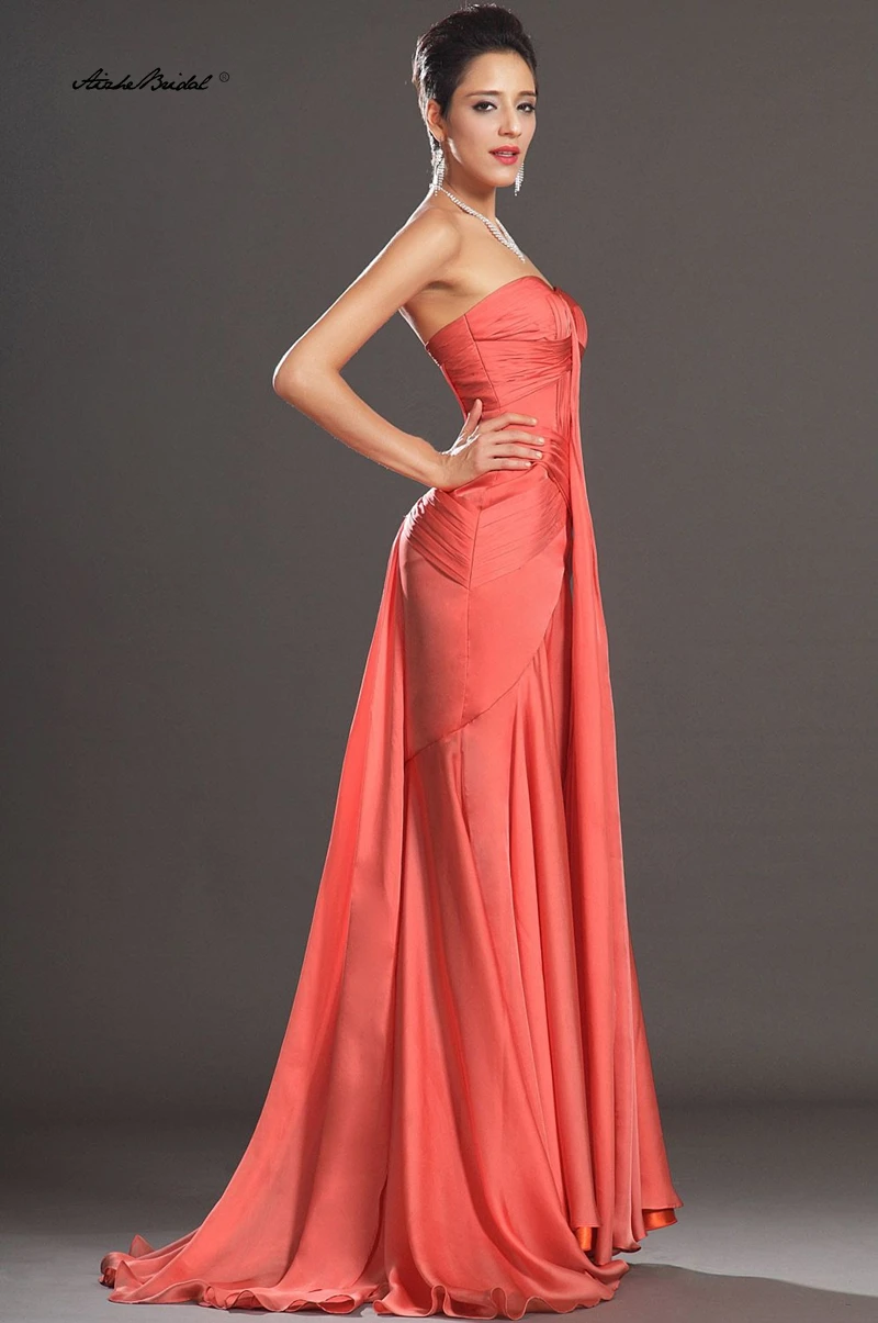 Abiti da sera a sirena senza spalline 2026 Abito da sera formale in chiffon arancione con scollo a cuore