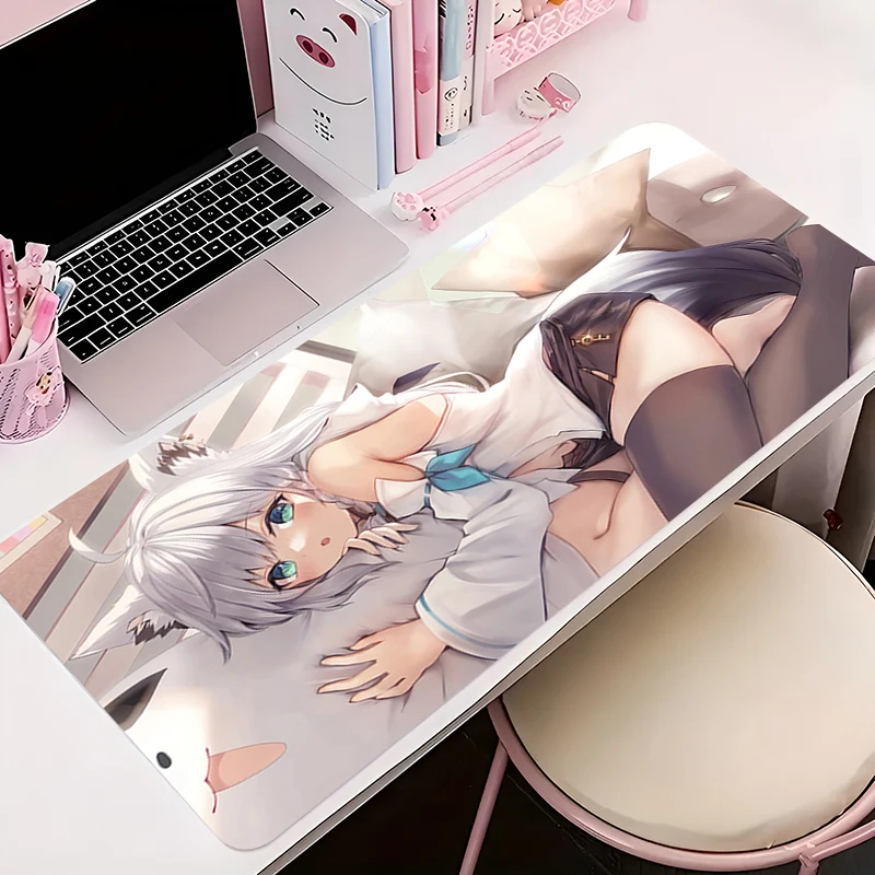 Anime Gaming Mouse Pad Large Gamer Hololive Shirakami Fubuki Keyboard Desk Mouse Mat Carpet Rubber Tapis Gaming Notbook Mousepad