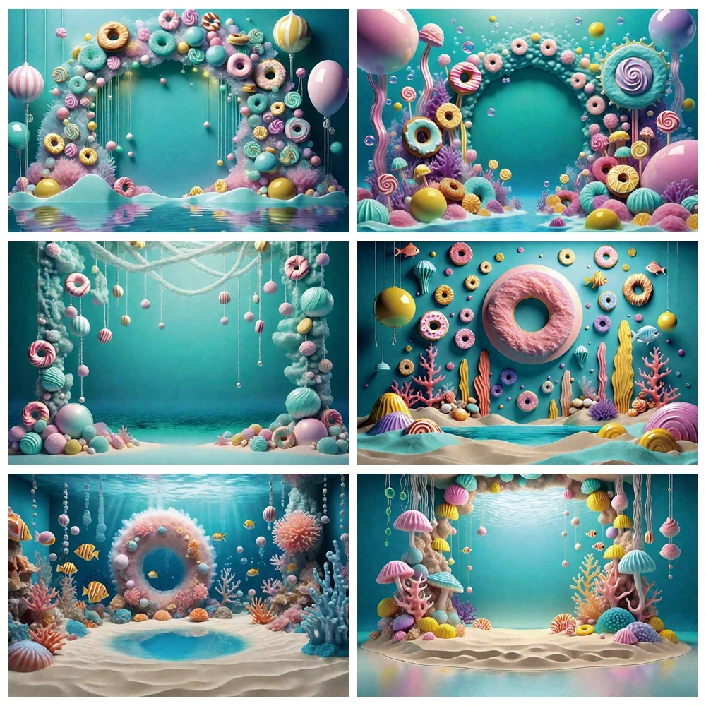 Summer Candy Underwater Candy Paradise First Birthday Background Baby Decoration Background Logo Party Photo Photography Props.