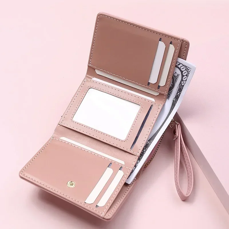 Cute Women\'s Wallet for PU Leather Fashion Embroidered Love Heart Tri-fold Small Card Holder Multi-card Slot Coin Purses