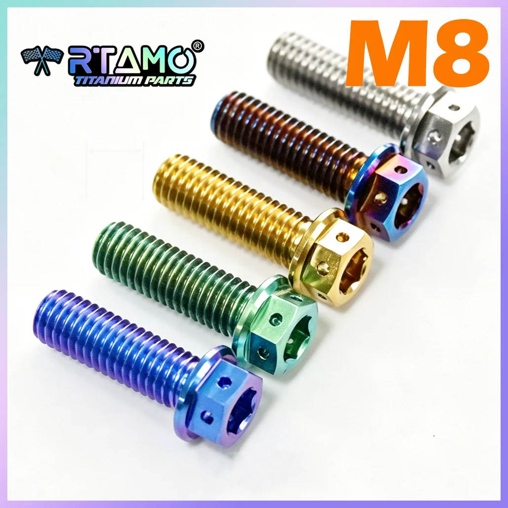 RTAMO Gr5 Titanium Bolt M8x15/20/25/30/35/40/45/50/55 Hex Head Hardware CNC Parts For Bike Motorcycle Refitted
