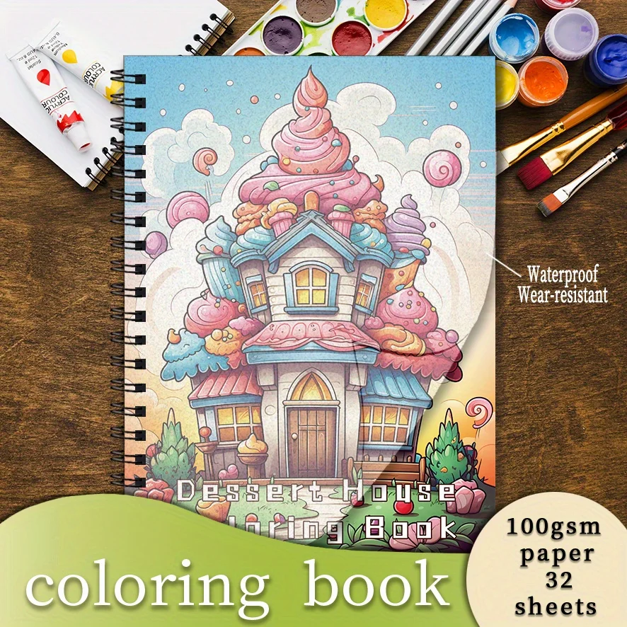 

Adult Coloring Book - 8.3x 11.2 Inch 32 Page Deluxe Dessert Coloring Book - Helps with Stress Relief and Emotional Relief, Posit